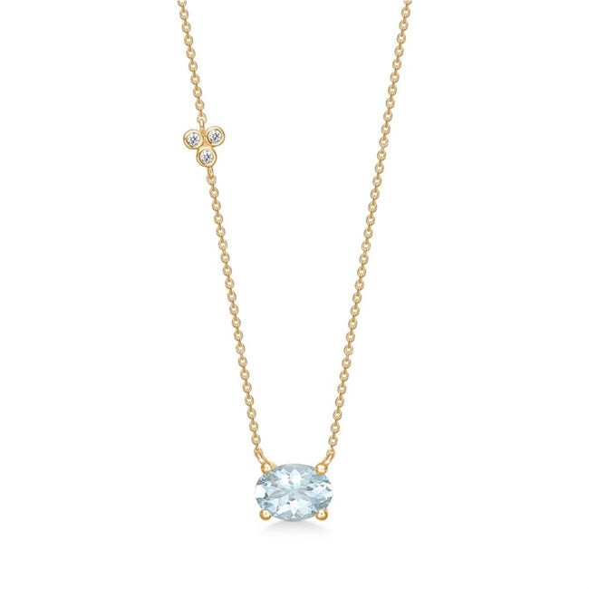 Aquamarin halskæde i 14 karat guld med 0,02 ct diamanter fra Mads Z Gold Label – elegant smykke med blå aquamarin.